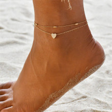 Fashion Oval Bead Chain Big Love Anklet Women′s Beach Double Layer Anklet